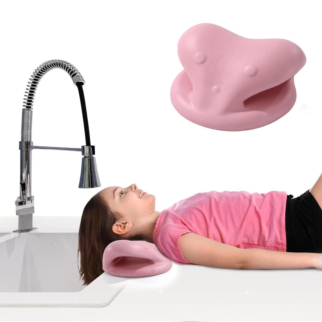 MABOZOO Hair Washing Station for Kids, Sink Hair Washing Neck Pillow for Kids' Wash Time, Ergonomic Kids Hair Washing Station Shampoo Station for Sink (Pink)