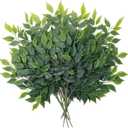 Mizii 12pcs Artificial Greenery Stems Silk Green Leaves Fake 23in Ficus Garland Spray Plants Faux Greenery Decoration for Centerpieces Wedding Arch Flower Bouquet Table Home Decor (12)