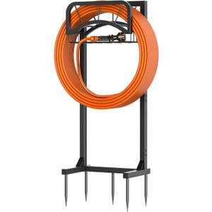 Garden Hose Holder, Upgraded Heavy Duty Freestanding Water Hose Holder Stand with Storage Basket, Holds Up to 160 FT Hose for Outside Yard Lawn Farm, Black