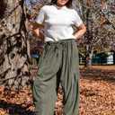 TARSE Womens Corduroy Pants Barrel Casual Loose Baggy Drawstring Wide Leg Palazzo Harem Pants with Pockets, XL