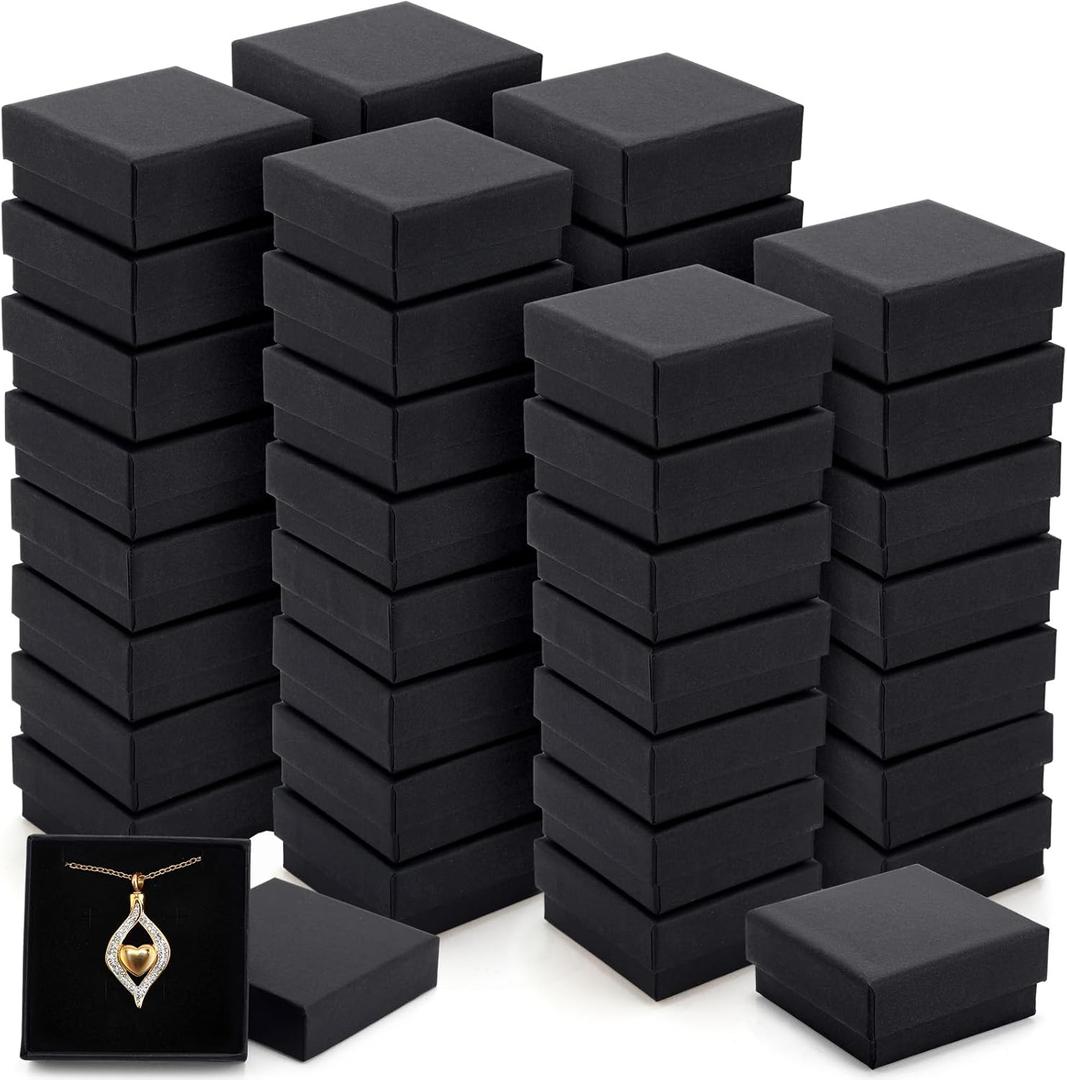 Batiyeer 48 Packs Black Jewelry Gift Boxes Bulk Cardboard Small Square Jewelry Box for Necklace Earring Ring Bracelet(2.8 x 2.8 x 1.2 Inches)
