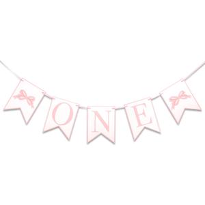 Gostman Pink Bow First Birthday Party Decor - Girls Banner, Decorations, Garland for One Year Celebration