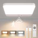 FULEN Motion Sensor Ceiling Light Fixture, Cordless Closet Light Battery Operated, Rechargeable Magnetic Mount LED Shower Light for Bathroom,Stairs,Garage, Hallway, 3 Color Temperatures, Remote Control (1 Pack, White)