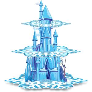 BenLouis 3 Tier Frozen Cupcake Stand - Frozen Birthday Party Supplies Winter Wonderland Baby Shower Cake Table Decoration Snowflake Cupcake Holder for Girl Kids Winter Blue Princess Party Favor