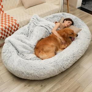 Large Dog Bed 75" L * 50" W * 14" Th Dog Beds for Large Dogs Giant Dog Bed Human Size Dog Bed for People 30D Sponge Bean Bag Bed Detachable Grey