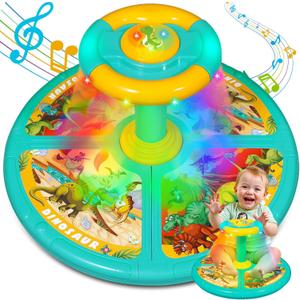 Dinosaur Sit and Spin Toys for Toddlers 1 2 3 4 5 6 Years Old, Bigger Size, Christmas Birthday Gift for Kids Boys Girls with Music & LED Lights, 360Spinning Seat Sensory Toys for 18M+ (Green)