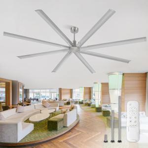 ZMISHIBO 108 Inch Large Ceiling Fans with Remote, High Volume(HVLS) Industrial Ceiling Fan with Reversible DC Motor, 8 Blades, 3 Downrods, Commercial Outdoor Ceiling Fans for Porch/Garage/Shop,Nickel