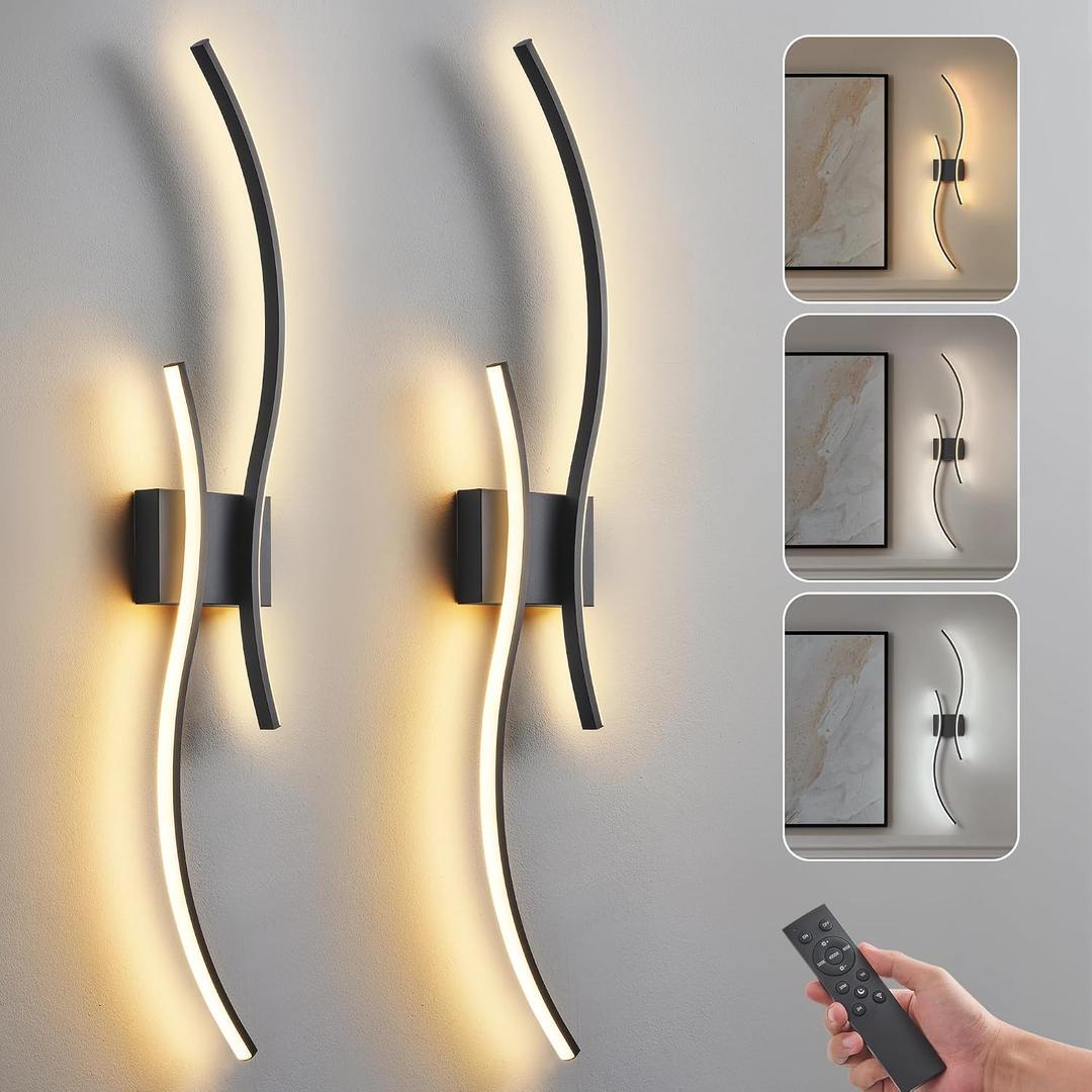 Battery Operated Wall Sconces Set of 2, Dimmable Modern LED Rechargeable Wall Light with Remote Control, Wall Decor for Living Room, Hallway, Quick Install, No Electrician Required