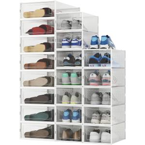 PARANTA 8-Piece Boot and 12-Piece Shoe Storage Box, Stackable Clear Plastic Shoe Box, Space-Saving Shoe Organizer for Boots, Sneakers, and High Heels, Clear