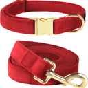 PetiFine Dog Collar and Leash Set, Adjustable Red Dog Collar, Super Soft Velvet Leash with Metal Buckle for Small Medium Large Breeds (Medium ( 14"-20"))