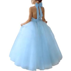 Flower Girl Dresses Wedding Satin Dresses Princess Birthday Party Prom Dresses (Blue), Size: 11-12Y