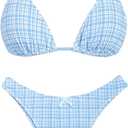 Seamoly Women's Bikini Sets Tie Back Bowknot Two Piece Swimsuits Triangle Thong Bathing Suit Gingham Floral Cherry Printing, S