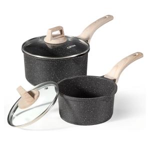 CAROTE 1.5Qt & 3.0Qt Sauce Pan Sets with Lid Cooking Pots Nonstick Saucepans Cookware Set with Pour Spout Small Kitchen Pot, Induction Comptable, Easy to Clean, PFOA FREE (Classic Granite)