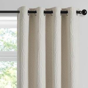 Cream and White 100% Blackout Geometric Jacquard Curtains - Thermal Insulated Noise Reducing Drapes for Bedroom and Living Room, 52" x 96"