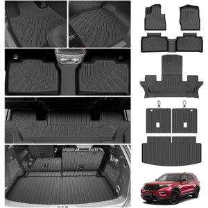 Floor Mats for Ford Explorer 2020-2025 2026 Captain Chairs (Only Fit 6 Seats), All Weather Cargo Liner for Explorer Accessories, Active/ST Line/ST/Platinum Car Accessories, Heavy Duty Car Mats