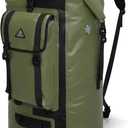 Haimont Waterproof Dry Backpack IPX7 Roll-top Dry Large Marine Dry Bag for Men Kayaking Rafting, 100L, Army Green/Black
