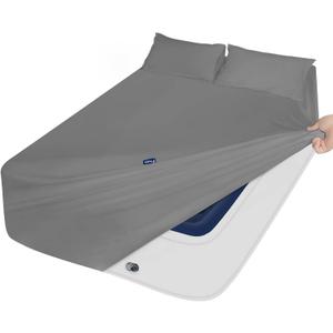 Deep Pocket King Sheet Set for Air Mattress - Extra Deep Pocket King Bed Sheet Set - 3Pcs Side Storage Pocket Fitted Sheet & Pillowcases Easily Fits 16in to 24in Pillow Top Air Bed Mattress(Grey)