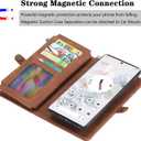 Simicoo Pixel 8 Pro Wallet case, Pixel 8 Pro Flip Leather case Card Slots Holder Zipper Purse Detachable Magnetic Cover Hand Strap Cash Pocket Pouch Wallet for Woman Man (Brown)