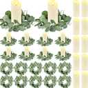 VIHOSE 10 Set Candle Rings Artificial Eucalyptus Leaves Wreaths with Flameless Candles Sets Boho Wreath Pillar Candleholders LED Pillar Battery Table Centerpieces for Wedding Home Party Decor