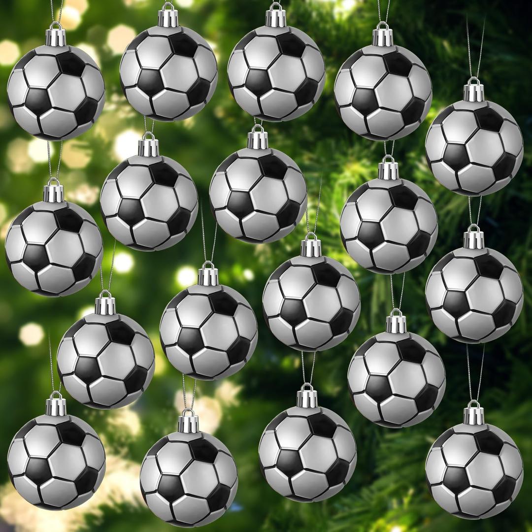 Leitee 18 Pcs Christmas Plastic Soccer Ball 2.36 Inch Xmas Tree Ornaments with Hanging Loop Sports Theme Decorative Hanging Ornaments for Holiday Party Christmas Tree Home