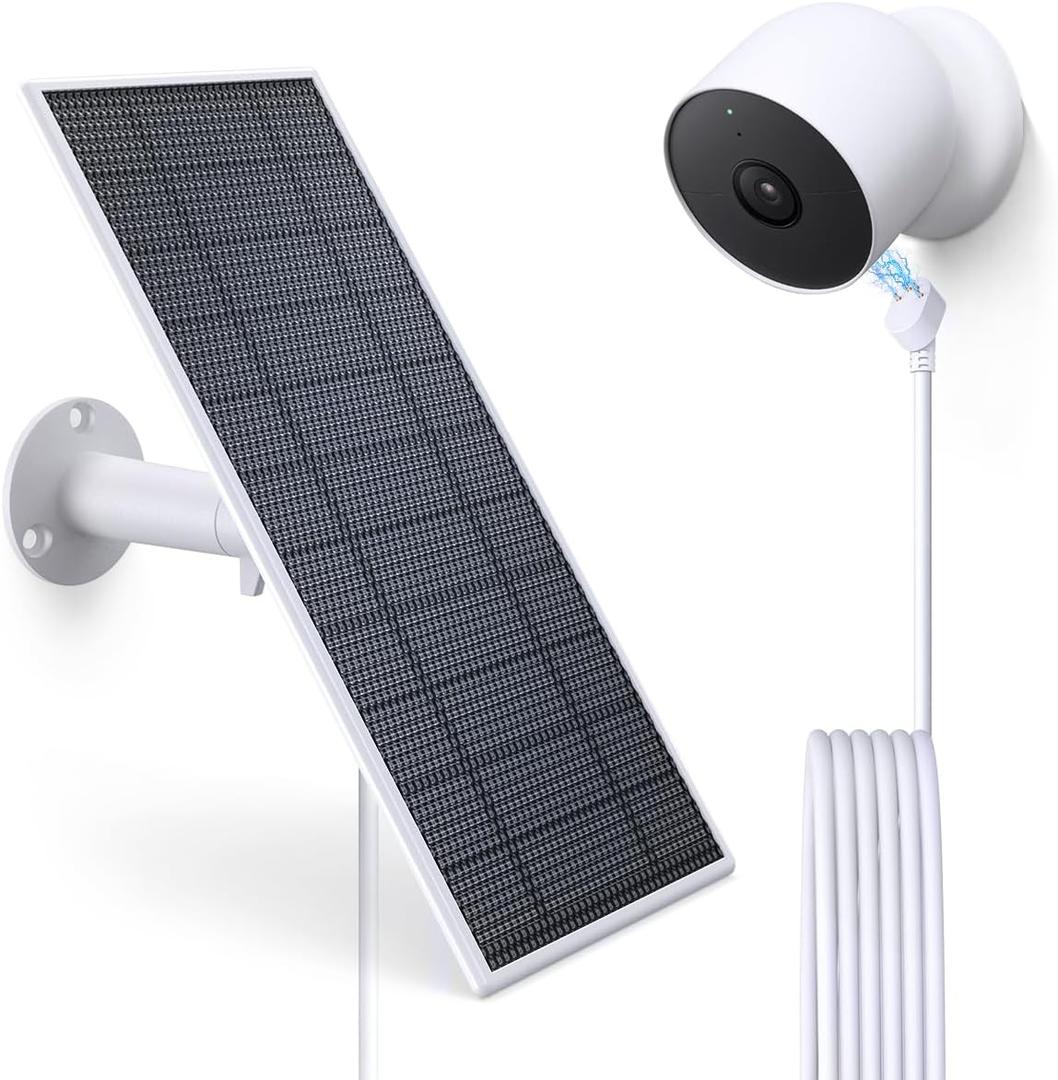 Solar Panel for Google Nest Camera, Compatible with Google Nest Cam Outdoor or Indoor, Battery - 5W Solar Power with 13.1Ft Fast Charging Cable, IP66 Waterproof - Made for Google Nest
