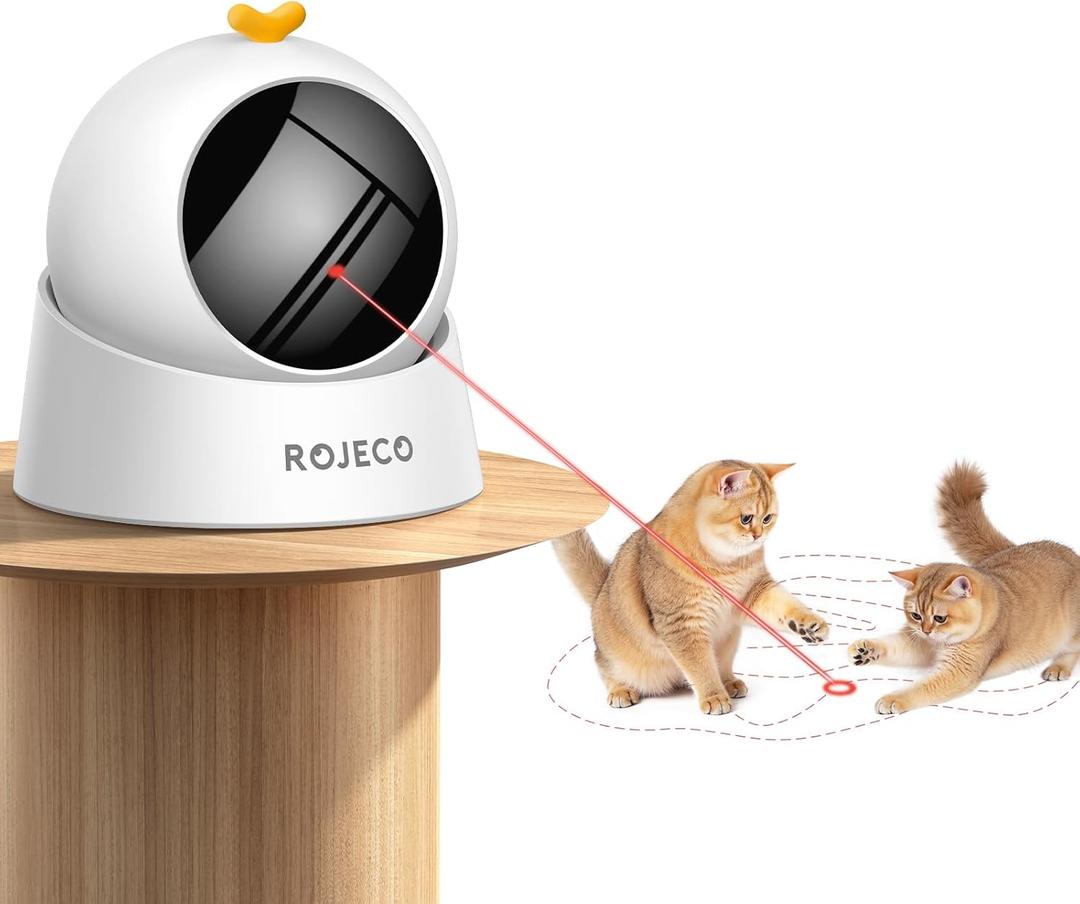 ROJECO Auto Laser Cat Toy - Random Motion Track, Magnetic 360 Base, Run Quiet,Rechargeable with 1000mAh Battery, Auto Sleep & 3 Speed Modes, Safe for Cats,Interactive Cat Gifts Toys for Bored Indoor (White)
