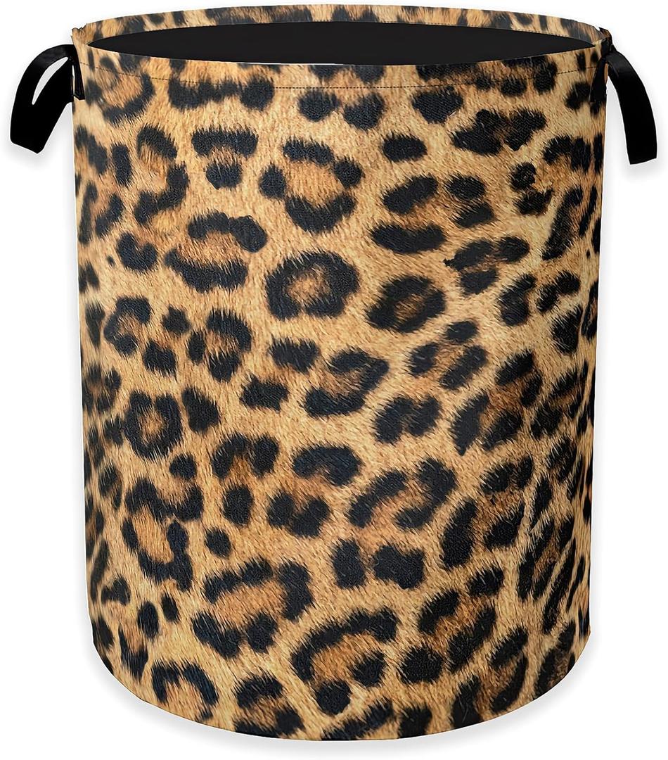 Laundry Hamper,Classic Leopard Laundry Basket,Wildlife Fur Print Portable Collapsible Laundry Room Organization Storage for Dorm Room,Nursery,Bathroom,Bedroom,16x20 Inch