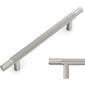 Amerdeco 10 Pack Brushed Satin Nickel Knurled Cabinet Pulls 5 Inch Hole Centers Kitchen Cabinet Handles Hardware Kitchen Handles for Cabinets Handles IH0006 (5"/128MM Hole Center)