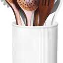LoeJan Utensil Holder, Extra Large Utensil Crock, Stable Ceramic Utensil Organizer, Cooking Tool Organizer Set for Kitchen Counter Farmhouse Decor (E-6.7" White)