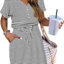 AUSELILY Womens Summer Dress 2026 Casual Short Sleeve Sundress V Neck Tie Button Beach Swing Dresses with Pockets (White, XL)