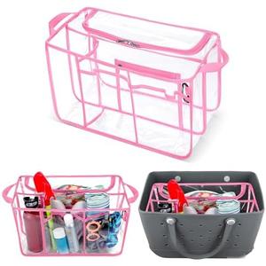 Rexmica Clear Beach Bag Organizer Insert Compatible with Bogg Bag X Large, Waterproof Rubber Tote Bag Insert Divider Pouch, Beach Tote Organizer Liner 15.6 x 8.4 x 10.8 Inches, Pink