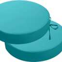 idee-home Outdoor Bistro Chair Cushions, 15x15x 3 Thick Outdoor Round Seat Cushions Set of 2 with Ties, Waterproof Round Patio Furniture for Garden (A Peacock Blue)