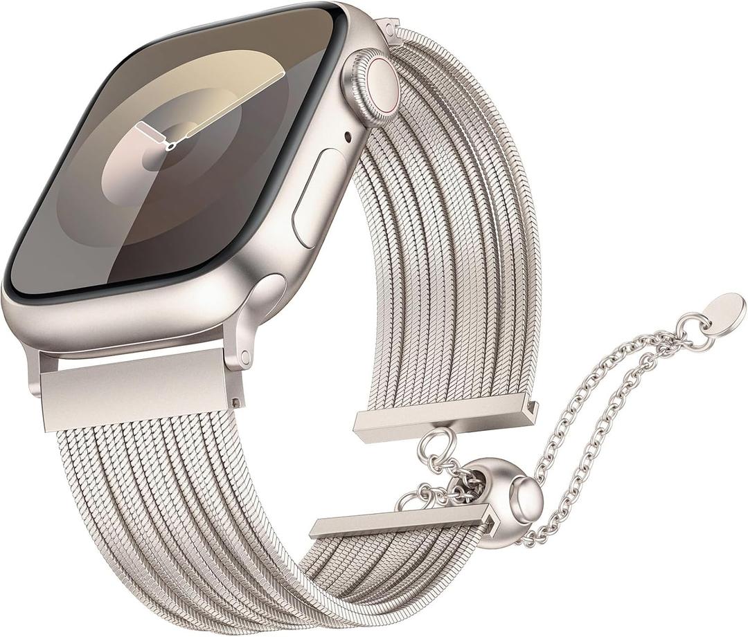 Wearlizer Compatible with Apple Watch Band Women 38mm 40mm 41mm 42mm 44mm 45mm 46mm 49mm, Dressy Stainless Steel Tassel Strap Metal Chain Bracelet for iWatch Series 11 10 9 8 7 6 5 4 3 SE/Ultra 3 2 1 (Starlight)