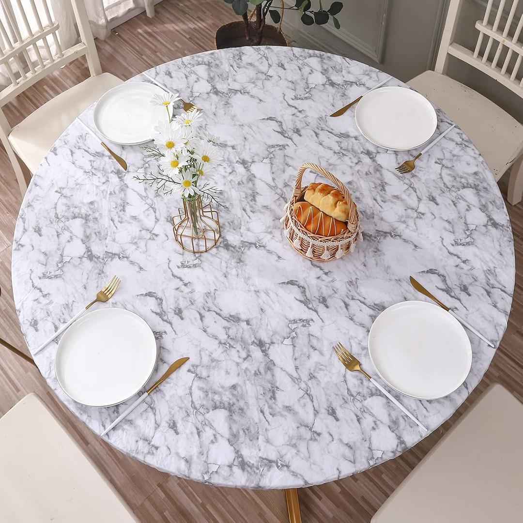 Walrus Round Vinyl Fitted Tablecloth with Flannel Backing Elastic Edge Design Table Cover Waterproof Oil-Proof PVC Table Cloth Stain-Resistant Best for 57"-66" Round