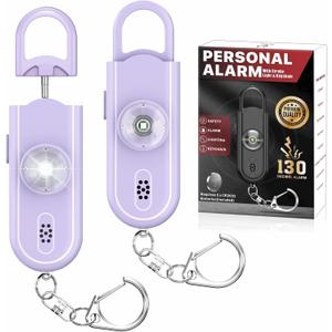 Personal Safety Alarm Keychain for Women 2PCS -130 dB Loud Siren with SOS Strobe Light, Flashlight, Double Speakers, Safe Defense Key Chain for Girls Kids Elders Emergency Call (Lavender)