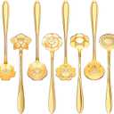 Chengu 8 Pieces Flower Coffee Tea Spoons Stainless Steel Sugar Spoons Tea Party Flower Fancy Tableware Set Stir Bar Creative Stirring Teaspoon, 8 Different Patterns(Gold)