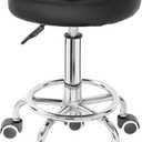 PU Leather Rolling Stool Height Adjustable Round Swivel Stools for Spa Salon Massage Work Chair with Foot Rest Black