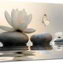 Large Zen White Lotus Canvas Wall Art Bathroom Decor Painting Pictures Living Room Meditation Spa Posters Prints for Modern Spiritual Yoga Bedroom Decoration Ready to Hang (36"L x 24"W)