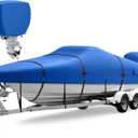 Boat Cover 16-18.5 ft, Upgraded 1800D Boat Cover, 6000Pa Waterproof Heavy Duty Boat Covers with Motor Cover Fits BassBoat, V-Hull Tri-Hull Boat, Runabout Bowrider, 16' 17' 18' 18.5', Blue