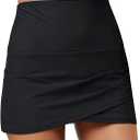 GRAPENT Women's High Waist Tulip Hem Shirring Swim Skirt Swimsuit Bikini Bottom (Large)
