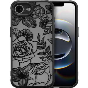 XIZYO for iPhone 17e/iPhone 16e Case, Floral Rose Cute Phone Case for Women Girls Aesthetic Pattern Print Slim TPU Bumper Shockproof Protective Cover for iPhone 17e/iPhone 16e 6.1 Inch, Black