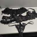 Verdusa Women's Plus Size 4 Piece Lingerie Set Floral Lace Sheer Bralettes and Thong with Garter Belt (3X-Large Plus, Black)