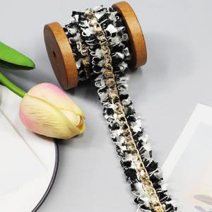 5 Yards 22mm/0.86 inch Black Trim Fabric Decoration Webbing for All Kinds of Garments, Curtains, Sewing and DIY Crafts Furniture Decoration (White/Black)
