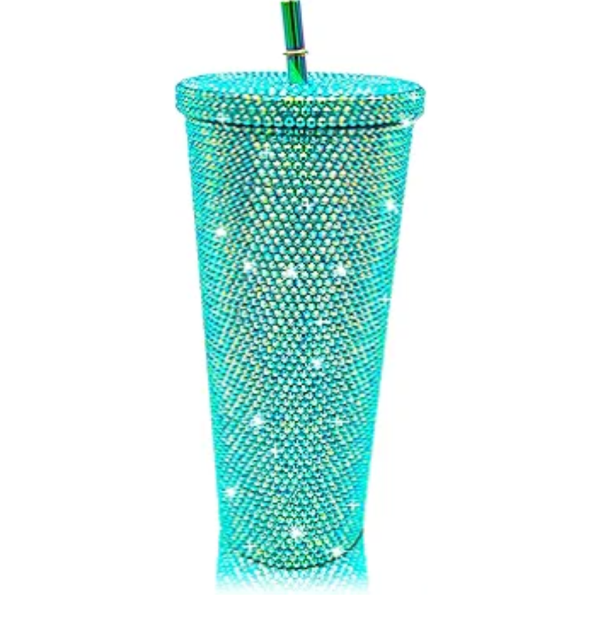 Bling Cup Diamond Studded Tumbler Glitter Water Bottle with Lid and Straws Stainless Steel Vacuum Insulated Coffee Ice Cup Gift for Women