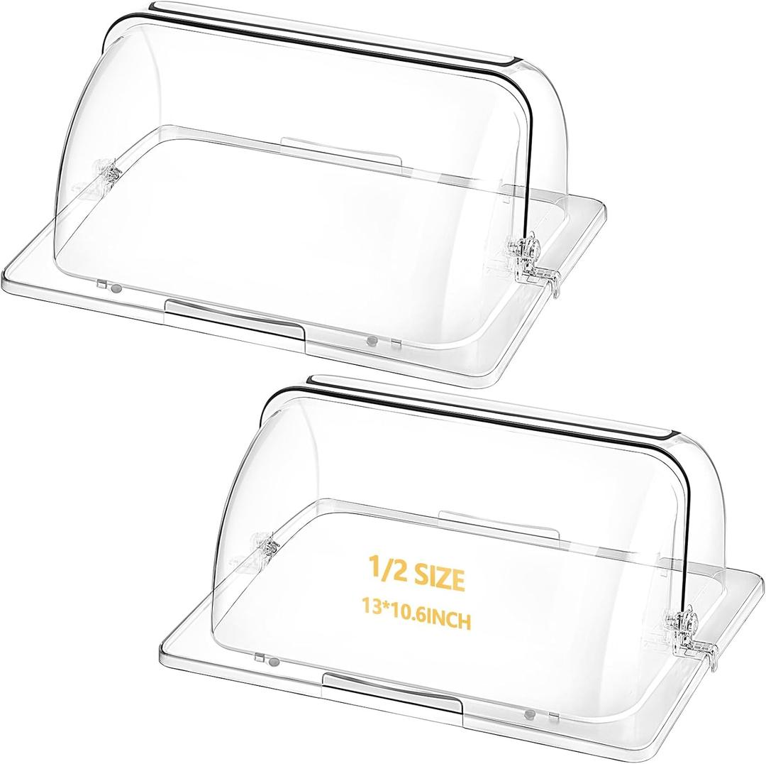 2 Pcs Clear Chafing Dish Cover Half Size Roll Top Bakery Pan Display 1/2 Plastic Chafing Dessert Cake Food Display Cover for Cupcake Exhibition