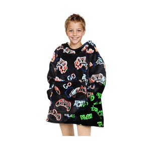 Wearable Blanket Hoodie for Kids Fleece Sweatshirt Blanket Gamer Gifts for Boys Girls Flannel Hooded Blanket with Pocket and Sleeves for Kids (Game Controller) Kids 6-9YR