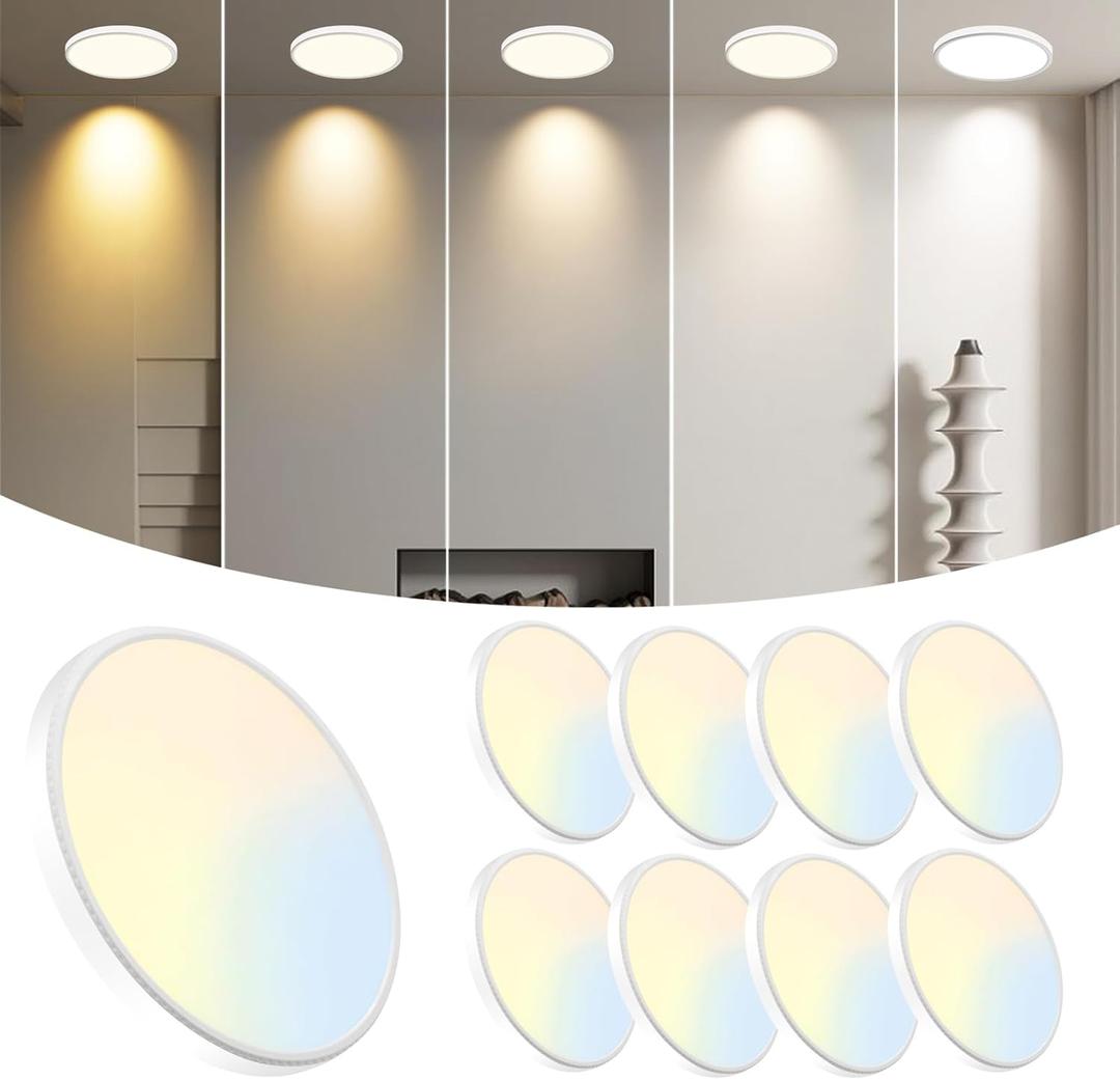 WKONCLDY 8-Pack 7.5Inch LED Ceiling Lights, 5 Colors Selectable Flush Mount Ceiling Lights, Ultra Thin LED Ceiling Lights Fixtures 0.87Inch for Dinning Room (White)
