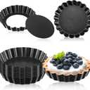 Tessco 16 Pieces Mini Tart Pans with Removable Bottom Nonstick Quiche Mini Pie Tart Pans Bakeware Mold Fluted Side for Pies(Black Gray Round,3 Inch)