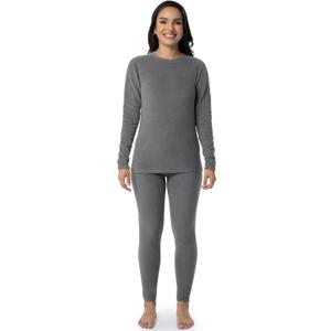 Fruit of the Loom Women's Stretch Fleece Lined Thermal Long Johns Underwear Set (Large, Dark Grey)