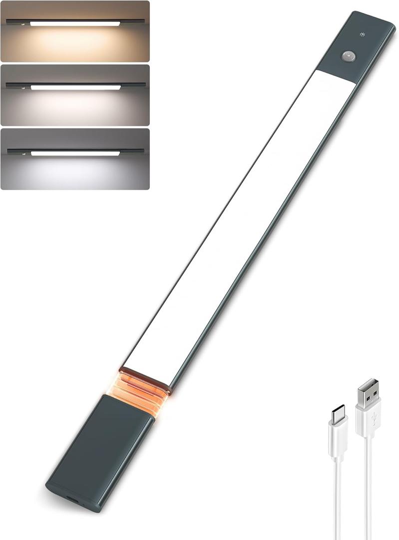 EZVALO Under Cabinet Lighting, 2200mAh Rechargeable Battery, 76 LEDs Dimmable Closet Lights, 3 Color Temps, Motion Sensor Light Indoor for Kitchen, Closet (1pc, Space Gray)